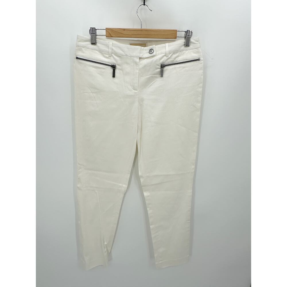 Michael Kors White Slim Fit Pants Cotton Blend Stretch Zipper Pockets Size 6 NWT